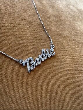 Silver "Barbie" Script Nameplate Necklace